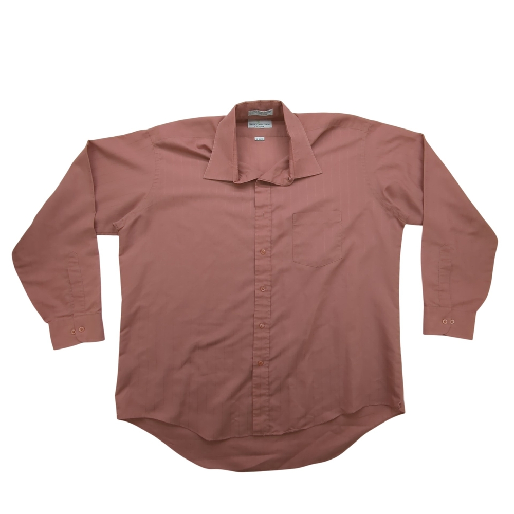 Van Heusen Classic Collection Shirt Mens 18 34/35 Rust Brown Long Sleeve Button